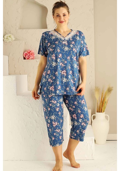 Alimer Kadın İndigo Büyük Beden Bermuda Pijama Takm Edy2708b-i İndigo