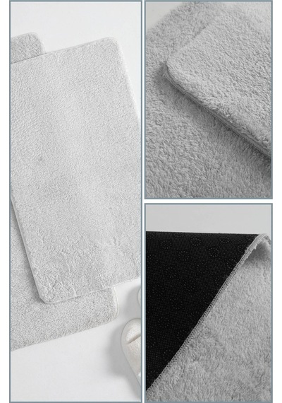2'li Kaydırmaz Peluş Banyo Paspası Banyo Klozet Takımı Klozet Paspas Takımı - Açık Gri
