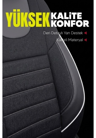 Nemrut Serisi Lakost Kumaş Universal Oto Koltuk Kılıfı Tam Set Siyah-Beyaz