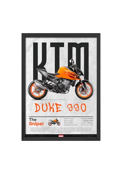 Ktm Duke 990 Siyah Ahşap Çerçeveli Poster, Dekoratif Motosiklet Duvar Tablosu