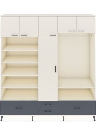 Hyperion Dolap 18 Raflı 4 Çekmeceli Tek Askılı 220x44x243 Aytaşı-aytaşı/antrasit Çok Renkli