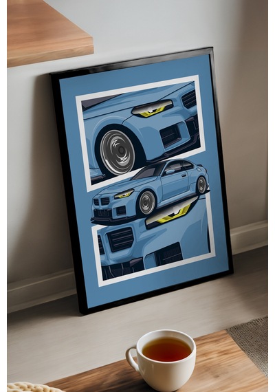 Bmw M2 Siyah Ahşap Çerçeveli Poster, Dekoratif Araba Duvar Tablosu