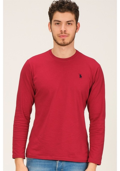 T8588 Dewberry Bisiklet Yaka Uzun Kol T-shırt-bordo Bordo