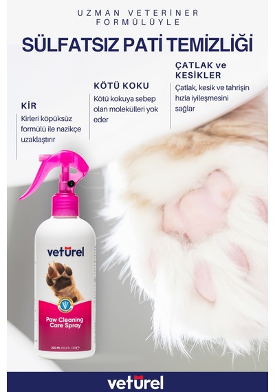 Köpek Pati Temizleme Parfümsüz Koku Giderici Tüy Kir Bakım Spreyi 300ml Disk Pamuk 50li