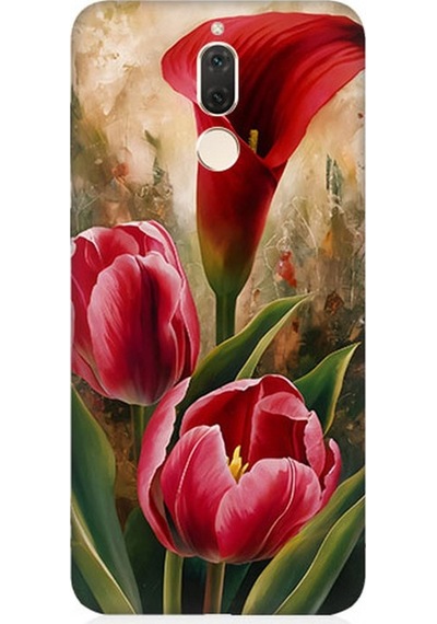 Huawei Mate 10 Lite Uyumlu Canlı Renkli Laleler Desenli Silikon Kılıf Çok Renkli