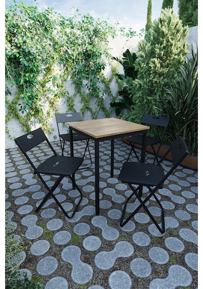 Balkon Bahçe Mutfak 5'li Bistro Set Masa Sandalye Takımı Çam - Siyah