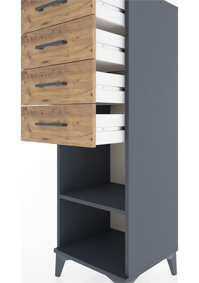 Hyperion Dolap Tek Raflı 4 Çekmeceli 44x44x134 Antrasit-çam Antrasit