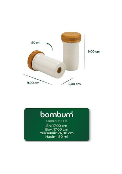 Bambum Festival - Bambu Standlı 12'li Dönen Baharatlık Ahşap - Beyaz