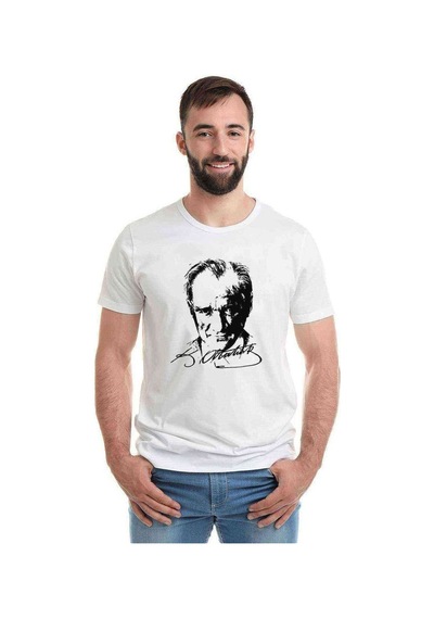 Atatürk 23 Nisan Baskılı Beyaz Erkek Tshirt