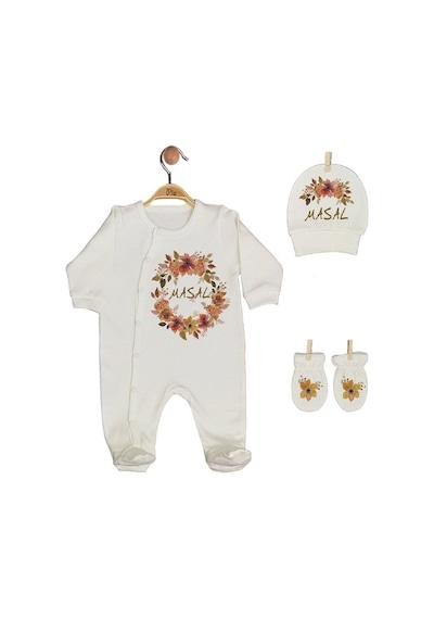Pia Baby Gl 1929-02 İsme Özel Beşli Tulum Set Krem
