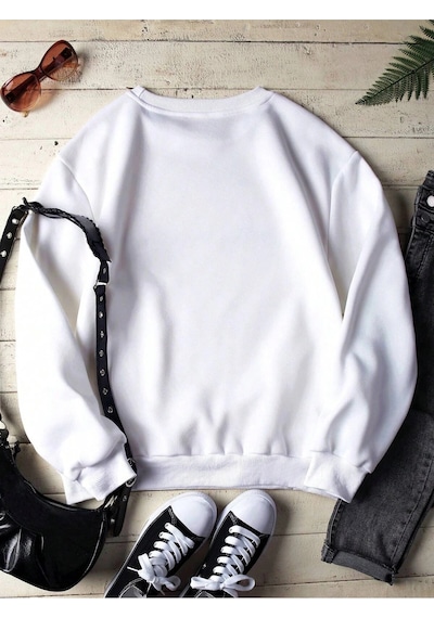 Startmore Leopard & Letter Graphic Lined Sweatshirt Beyaz Beyaz