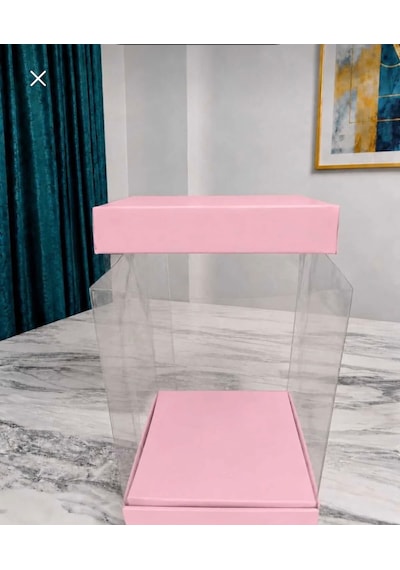 Asetat Gelin Çeyiz Bohça Kutusu Toz Pembe Şeffaf Katlanabilir Demonte Büyük Boy 23,5 23,5 40cm 1adet