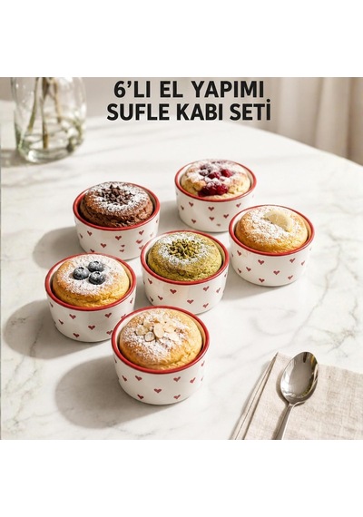 Ayrex 6'li El Yapımı Seramik Sufle Kabı Seti, Fırına Dayanıklı Ramekin Krem Brüle Ve Mağma Kek Kalıbı, Çerez Diğer