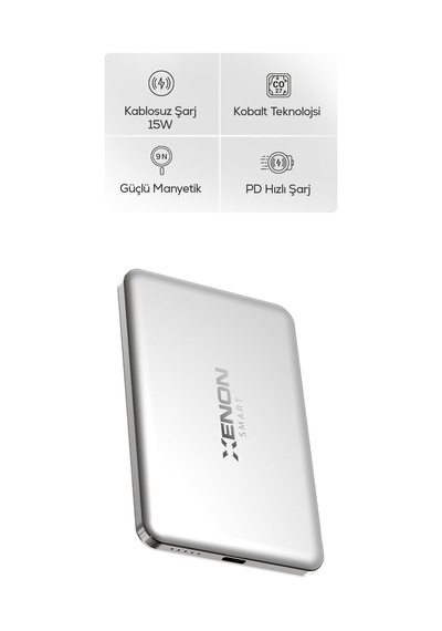 Xenon Smart Kablosuz Powerbank 15w 5000 Mah, Manyetik, 22.5w Pd Usb-c, İnce Alüminyum Gövde X6440 Standart