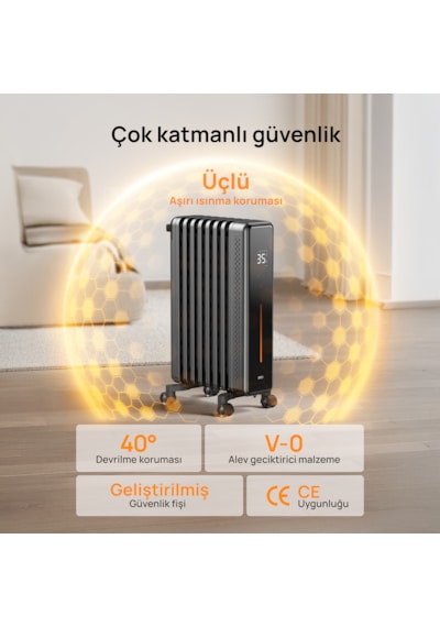 621s 2000w Akıllı Yağlı Radyatör, 21 Kanatlı, Wi-fi, Kumanda, 3 Kademe, Sessiz Ve Devrilme Emniyetli