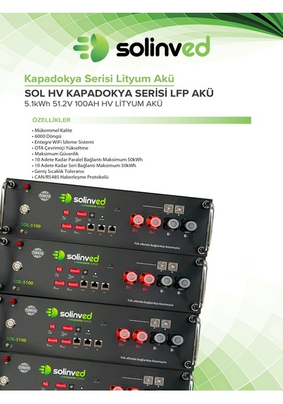 Solinved 5,1 Kwh 100ah Hv Kapadokya Serisi Lityum Akü Kabloları Dahil