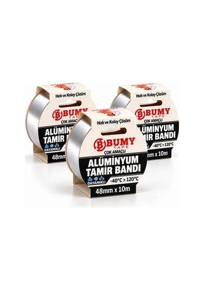 3 Adet Alüminyum Folyo Tamir Bandı Yanmaz 48 Mm X 10 Metre Isıya Dayanıklı Soba Borusu Bantı