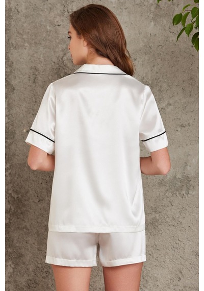 Pierre Cardin Saten Biyeli Şort Pijama Takımı Ekru 1205 Ekru