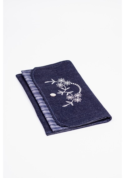 Fabric Craft Bag Kadın Kumaş Cüzdan Nakışlı Lacivert
