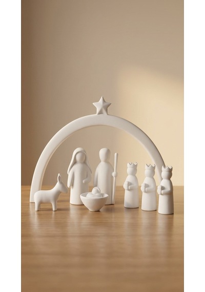 Minimalist Doğuş Sahnesi Seti Beyaz Yılbaşı & Noel Dekor Objesi