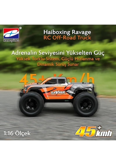 Haıboxıng Rc 1/16 Ravage 45+ Km/h Sürat Uzaktan Kumandalı Rc Model Araba Rtr Elektrikli 4wd Brushless Fırçasız Offroad Truck Turuncu