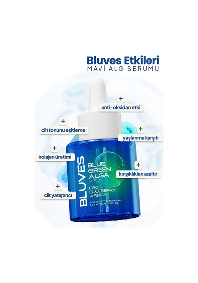 Bluves Kızarıklık ve Leke Karşıtı Cilt Tonu Eşitleyici Mavi Alg Serum 30 ML