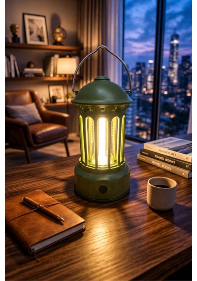 Glr L800sr Retro Tasarım Şarjlı Kamp Lambası - 200 Lümen Vintage Fener, 3 Modlu Led Işık Yeşil