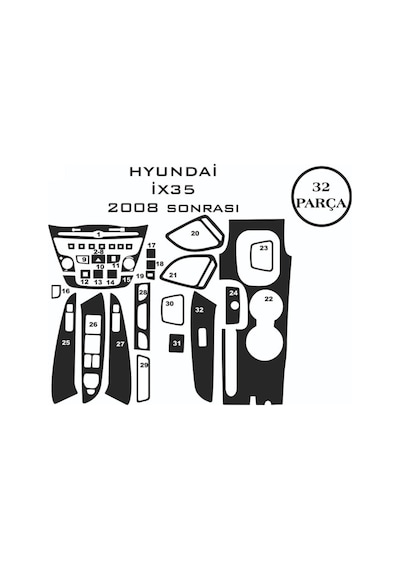 Hyundai Ix35 08- 32 Parça Konsol Maun Kaplama Renk-maun