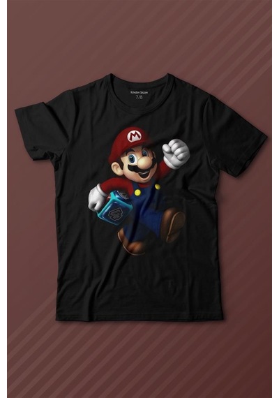 Kendim Seçtim Yeni Süper Mario Bros Mario Baskılı Tişört Çocuk T-shirt 001