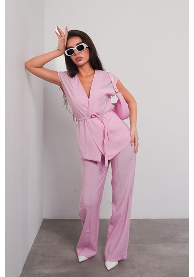 Seeh Pembe Basic Yelek Pantolon Takım Sh241 Standart