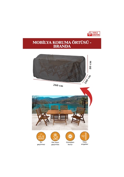 Siyah Bahçe Mobilya Koruma Örtüsü Branda 260x160x80 Cm-santimetre, Su Geçirmez, Güneşten Korur Siyah