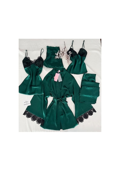 Mh Moony Homewears Kutulu 5'li Bafiros Yeşil Saten Pijama Gecelik Sabahlık Çeyiz Seti Yeşil Mh Moony Homewears Kutulu 5'li Bafiros Yeşil Saten Pijama Gecelik Sabahlık Çeyiz Seti Yeşil