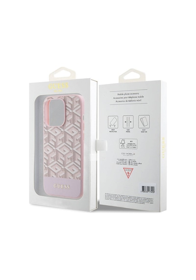 Apple Uyumlu iPhone 15 Pro Max Kılıf Guess Lisans Magsafe Şarj Özellik Yazı Logo Gcube Desen Pembe
