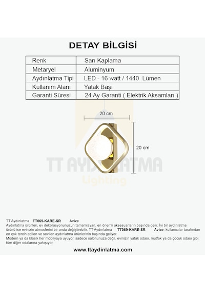 Tt069-kare-sr Tt Aydınlatma Toplu Sarı Kaplama 3 Renk Ledli Aplik Gold