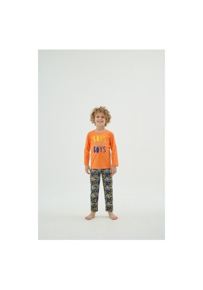 Zeyzey 8889 Erkek Ç. Baskılı Pijama Takım Turuncu/5-6yas