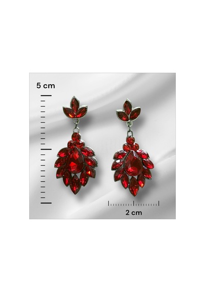 Eloria Kristal Taşlı Küpe Düğün Kına Günlük Kullanım Kırmızı - 726428693 Kırmızı