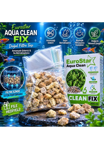 Eurostar Aqua Clean Fix 500 Ml Doğal Filtre Taşı - Amonyak Giderici Ve Su Berraklaştırıcı Filtre Malzemesi - File Hediyeli - Üstün Performans