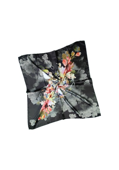 Mim Eşarp Emilya Rayon Çiçek Desenli Eşarp 90x90 Cm Siyah - Gri