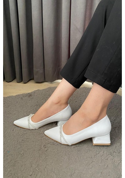 Kadın Valeri Beyaz Çapraz Taşlı Stiletto Alcak Ökçe Abiye Ayakkabı-beyaz