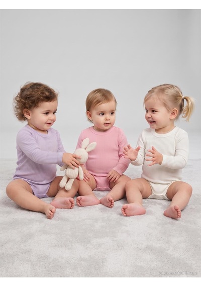 Minidamla Baby Minidamla Uzun Kol Basic 3'lü Set 1-18 Ay Çıtçıtlı Badi - Pembe