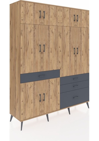 Hyperion Gardrop 5 Raflı 4 Çekmeceli 2 Askılı 176x44x221 Çam-çam/antrasit Çam/antrasit Hyperion Gardrop 5 Raflı 4 Çekmeceli 2 Askılı 176x44x221 Çam-çam/antrasit Çam/antrasit