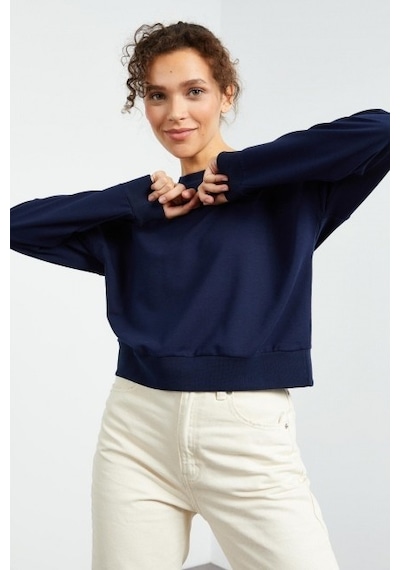 Tommy Life İndigo Basic Rahat Form O Yaka Kadın Sweatshirt - 97114 İndigo