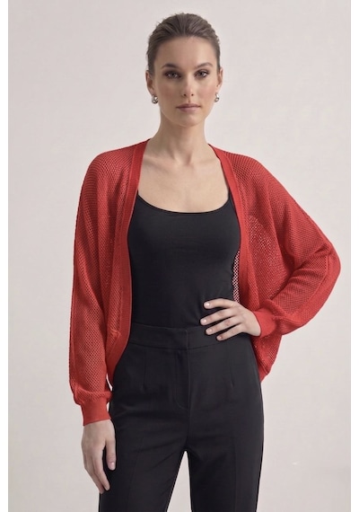 Neden Tekstil Premium Ajurlu İnce Triko Bolero Hırka - Kırmızı