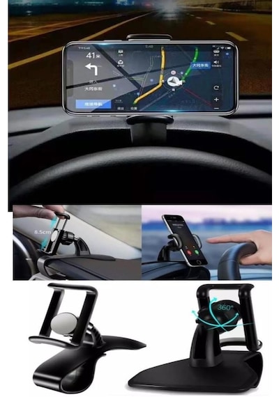 Araba Gösterge Üstüne Takılan 360 Dönebilen Kıskaçlı Telefon Tutucu Tutacağı