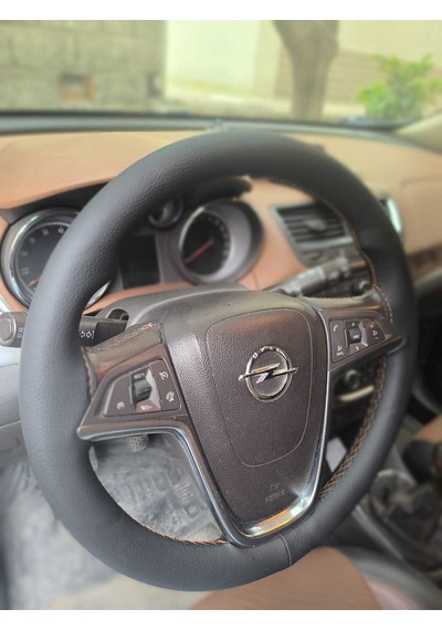 Dikişli Direksiyon Kılıfı Siyah Deri Kahve Dikişli Opel Mokka İçin Kahverengi