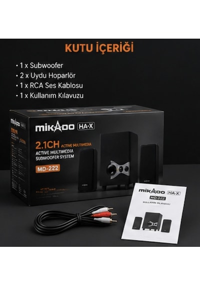 Mikado Md-222 2.1ch Active Multimedia Subwoofer Ses Sistemi Güçlü Bass