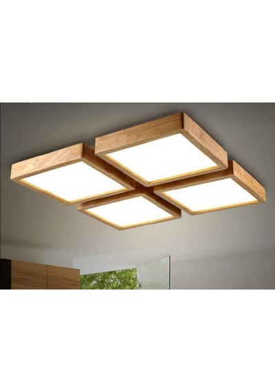 Dekor Olsun30X30Cm Ahşap Çerçeve Tavan Led Aydınlatma 4Lü