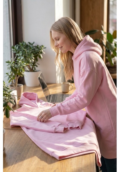 Flovmix Üç İplik Sweat Kapüşonlu Açık Pembe