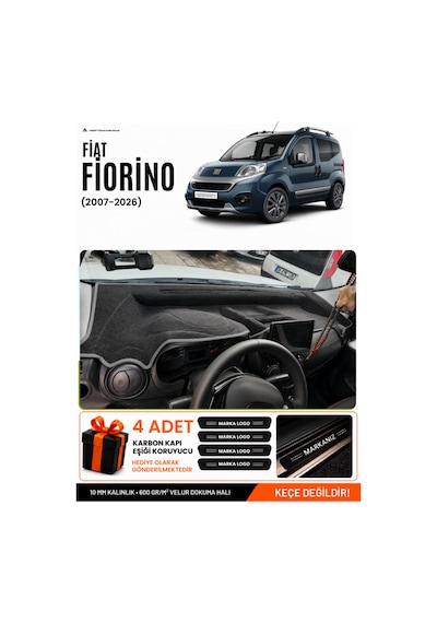 Fiat Fiorino Tam Kapalı 2007-2026 Uyumlu Torpido Örtüsü, Torpido Kılıfı - Siyah Gri