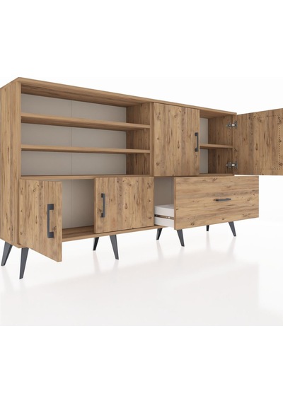 Arges Konsol 5 Raflı Tek Çekmeceli 4 Kapaklı 176x30x99 Çam-çam Çam-çam